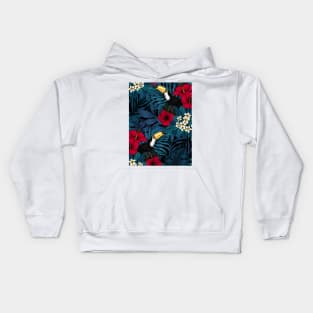 Toucans and tropical flora, blue and red Kids Hoodie